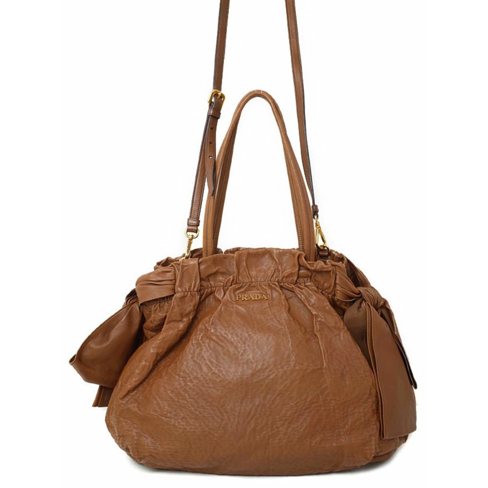 Prada Nappa Antique Bow Tote Bag brown